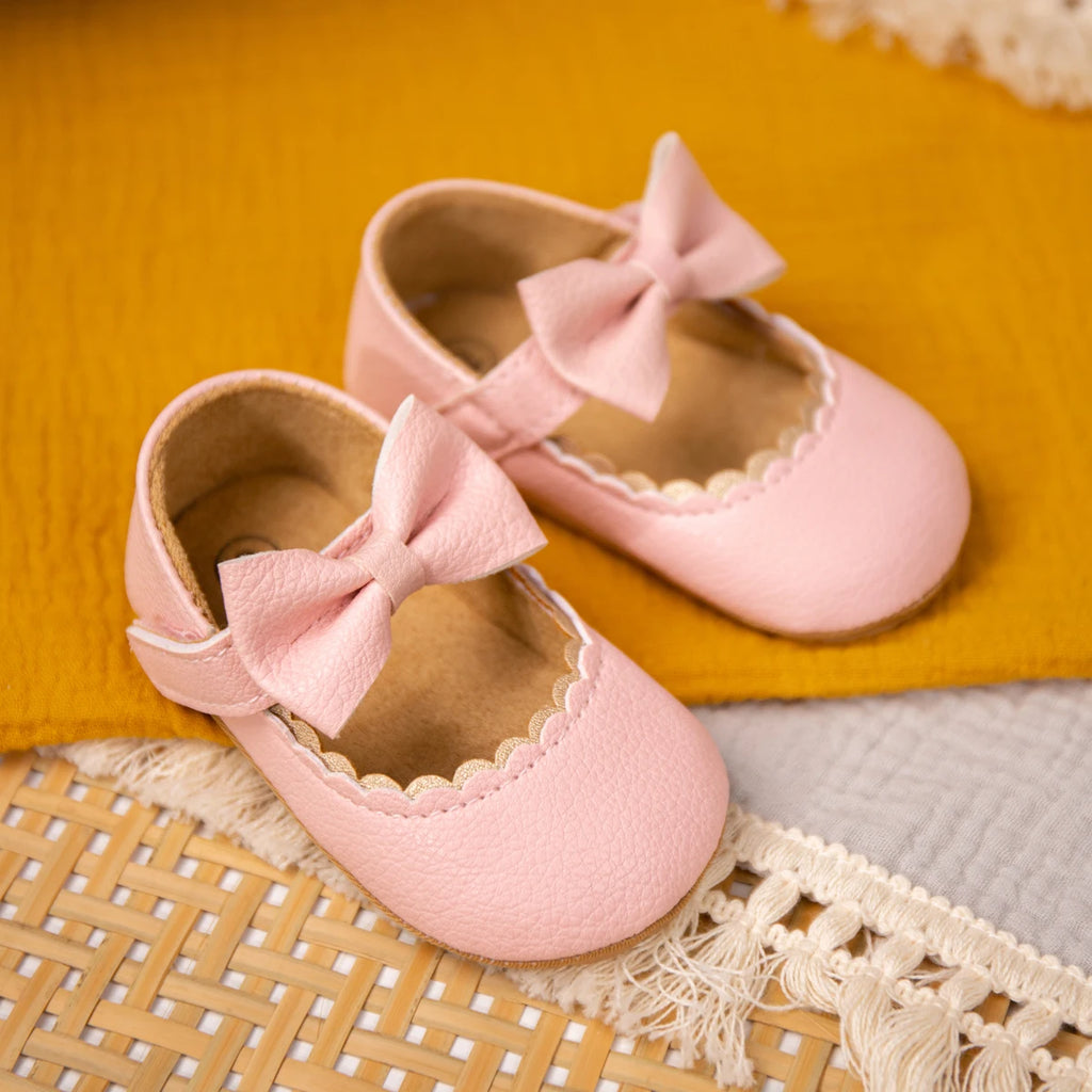 Zapatos Retro de Princesa con Moño - Suela Suave Antideslizante (0-18M)