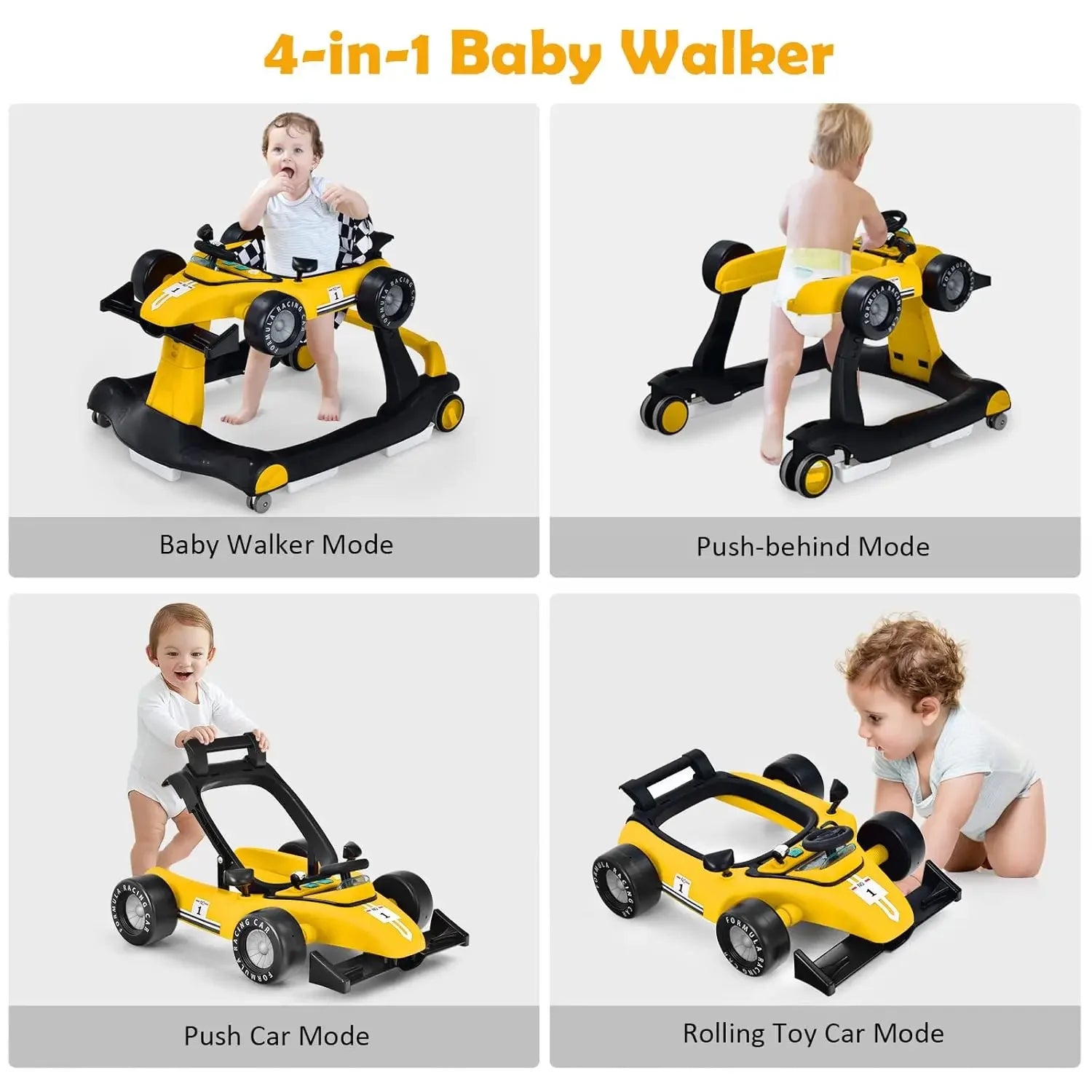 Andador de Bebé Premium 4 en 1 "Fórmula Racing": Evolutivo, Musical y Plegable