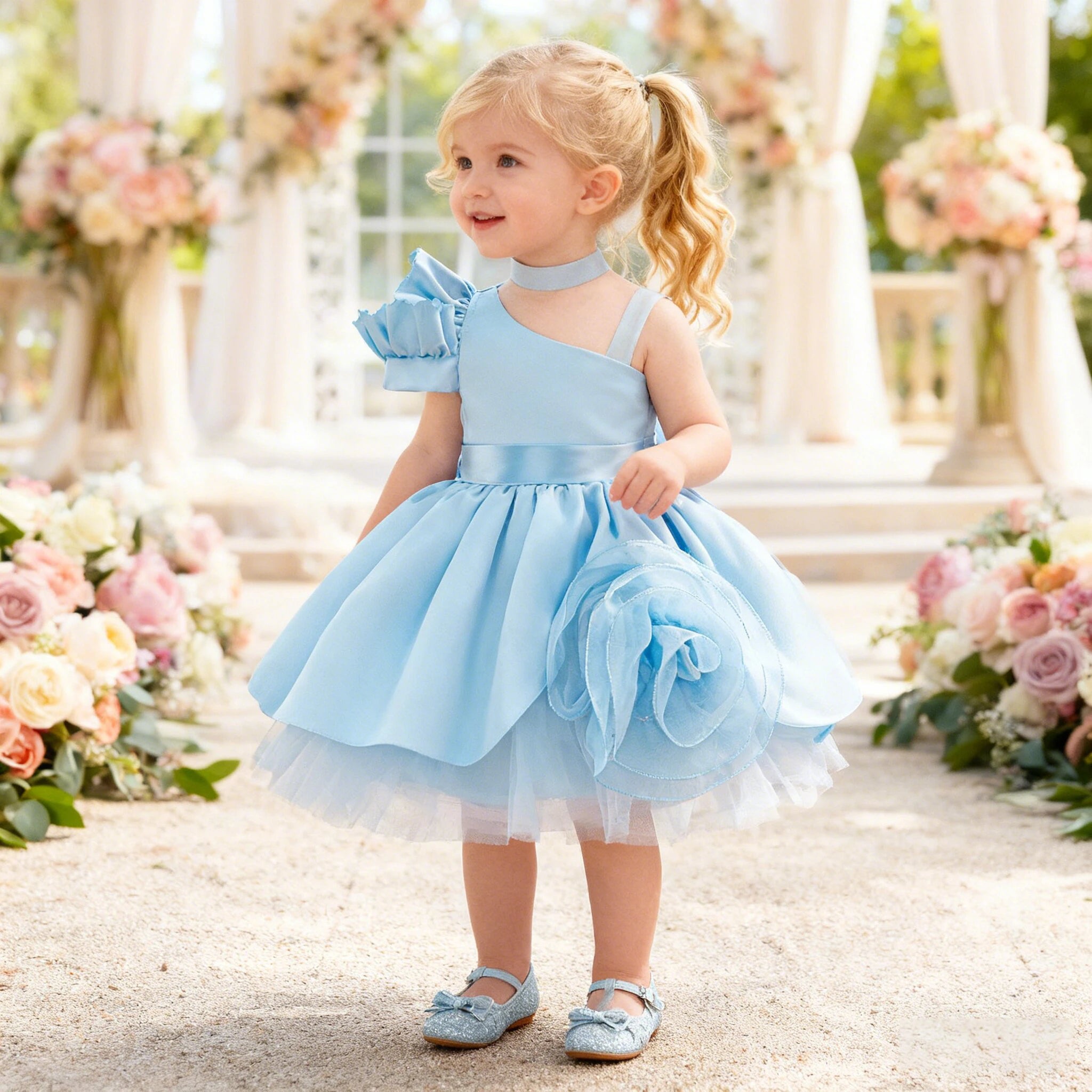 Vestido de Gala Tutu para Bebé Niña | Diseño de Lujo con Flor 3D (6M-3T)