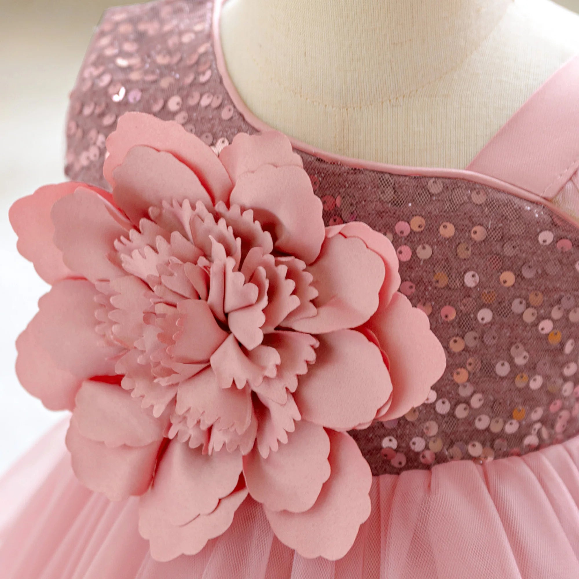 Vestido Elegante de Flores y Lentejuelas para Bebé Niña| Ideal para Bautizos y Primer Cumpleaños  (6M-3T)