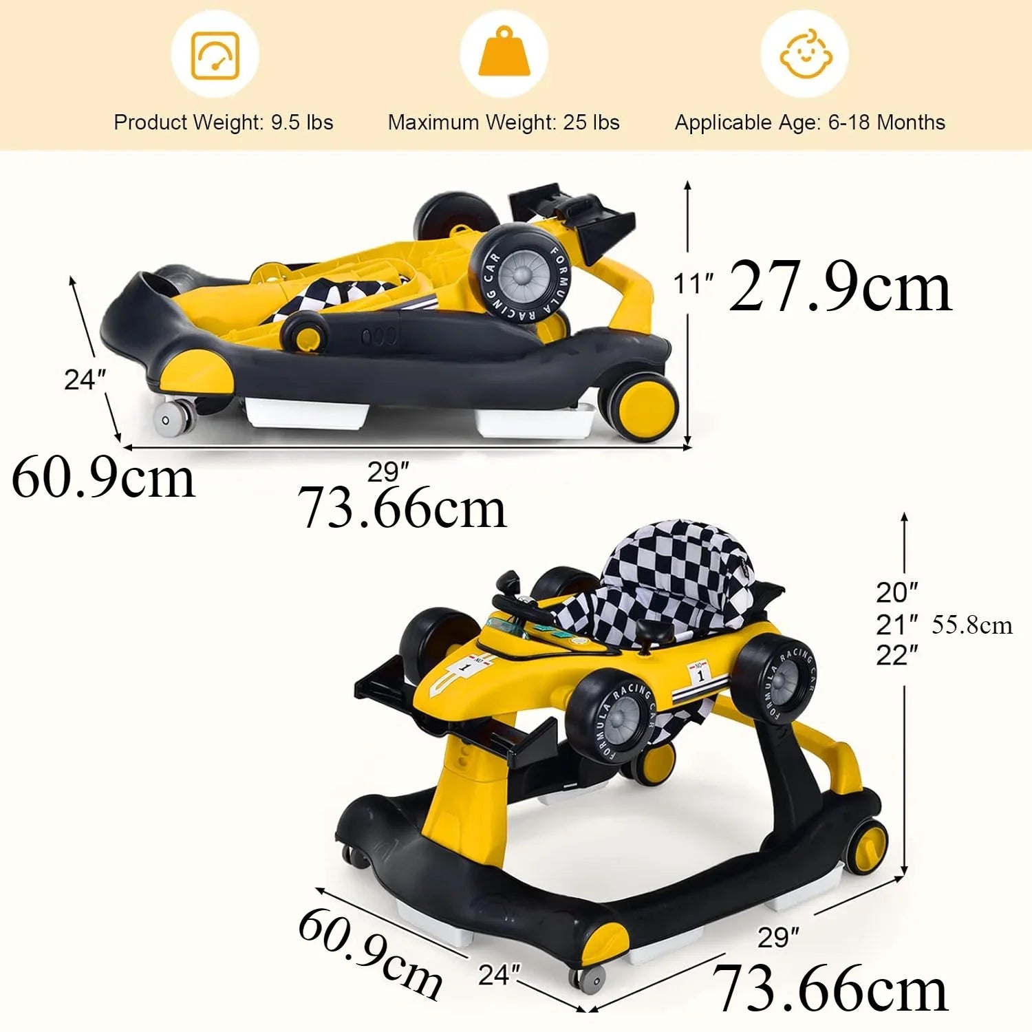 Andador de Bebé Premium 4 en 1 "Fórmula Racing": Evolutivo, Musical y Plegable
