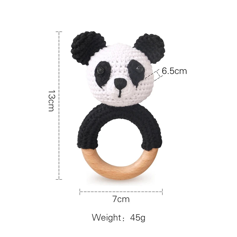 Sonaja/Mordedora de animalitos y frutas tejidos a Crochet | Anillo de Madera Natural o Silicona