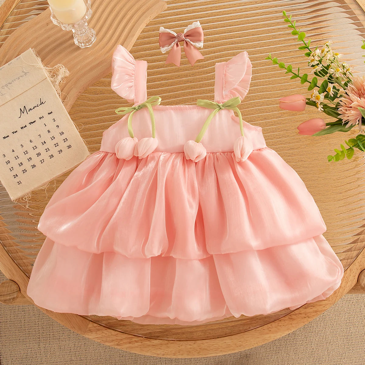 Vestido Princesa "Sueño Floral": Tutú de Capas con Lazo (6M-3T)