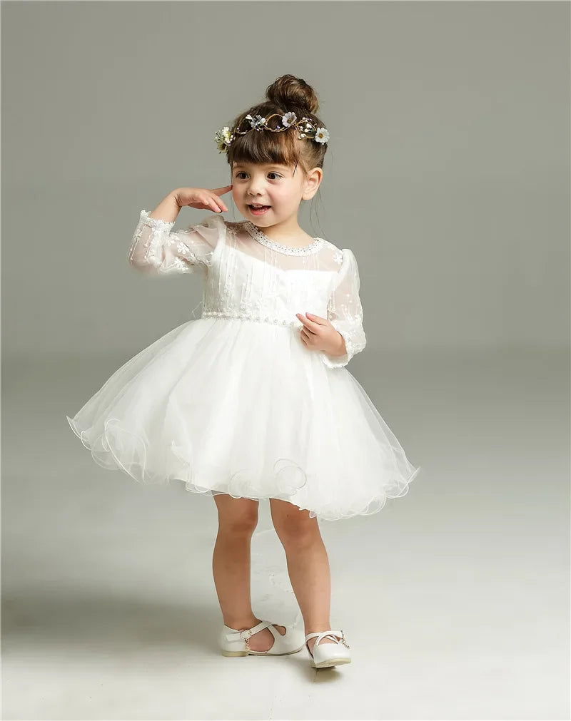 Vestido Blanco de Princesa para Bebé Niña | Bautizo, Boda y Primer Cumpleaños (0-24M)