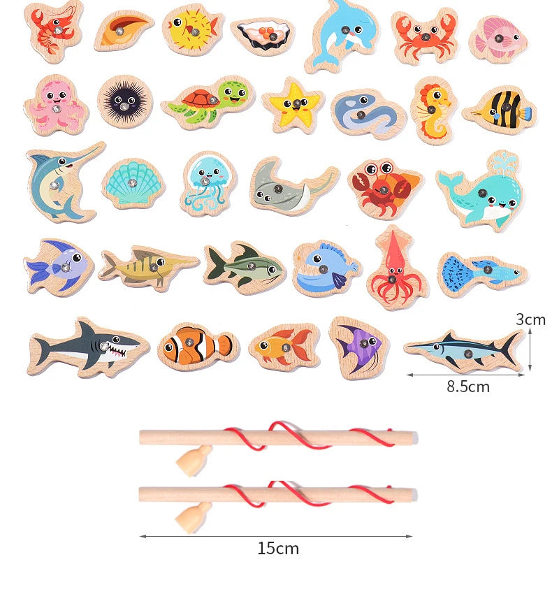 Juego de Pesca Magnética de Madera Montessori | Aprendizaje de Vida Marina
