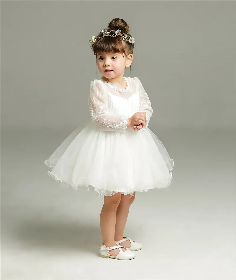 Vestido Blanco de Princesa para Bebé Niña | Bautizo, Boda y Primer Cumpleaños (0-24M)
