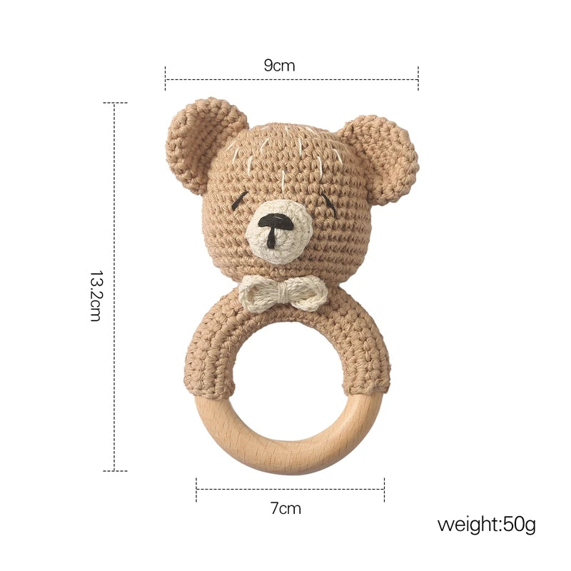 Sonaja/Mordedora de animalitos y frutas tejidos a Crochet | Anillo de Madera Natural o Silicona