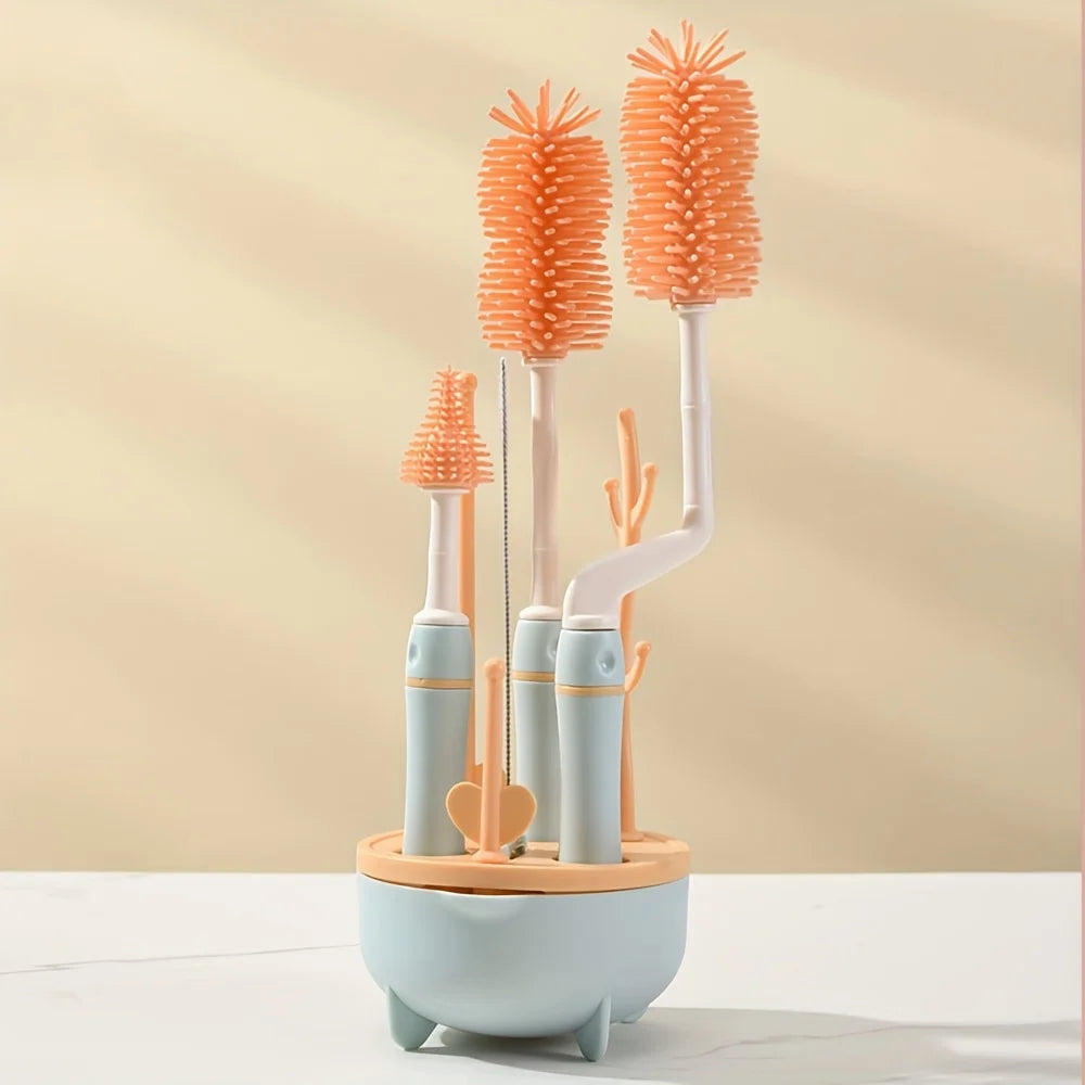 Set de 4 Cepillos de Silicona para Biberones | Limpieza 360°, Higiénico y de Mango Largo