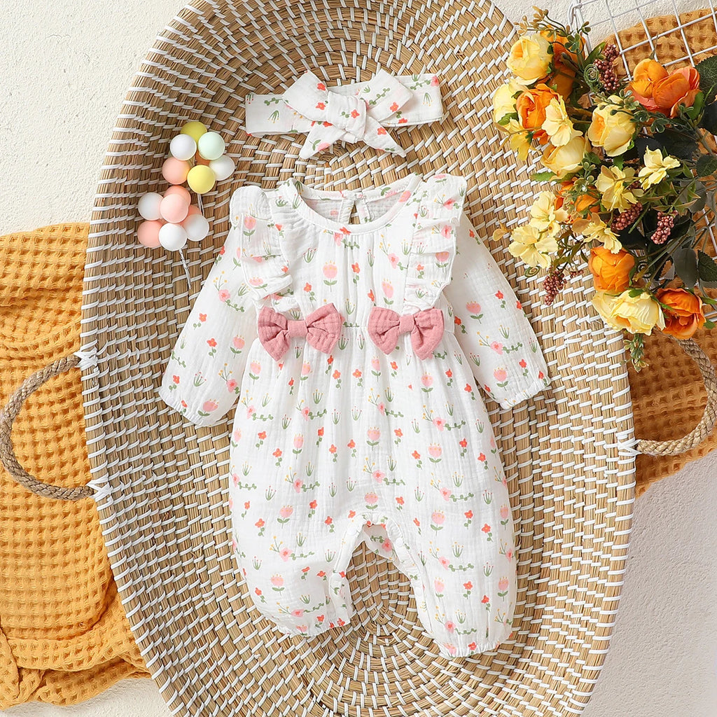 Mameluco Floral con Diadema (0-6M)