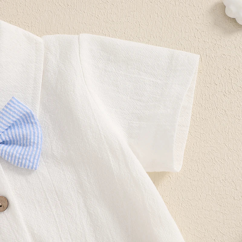 Conjunto Formal para Bebé : Mameluco, Pantalón Corto y Corbatín (0-18M)