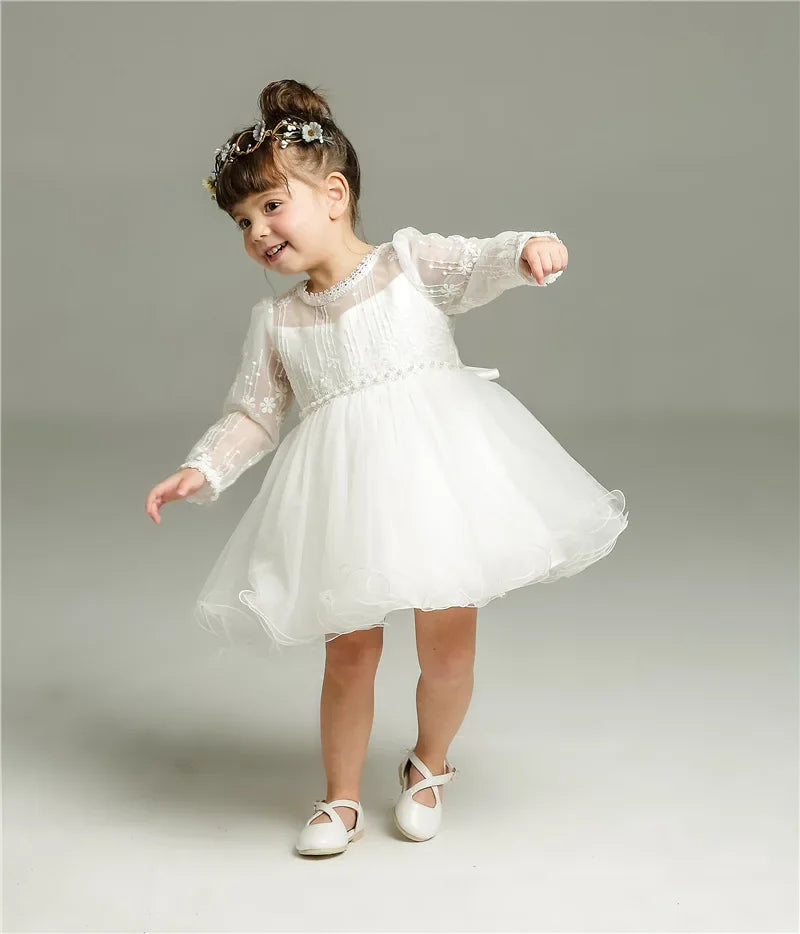 Vestido Blanco de Princesa para Bebé Niña | Bautizo, Boda y Primer Cumpleaños (0-24M)