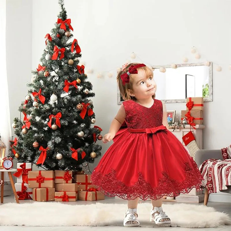 Vestido de Princesa Rojo para Bebé:  Navidad y Fiesta (0-24M)