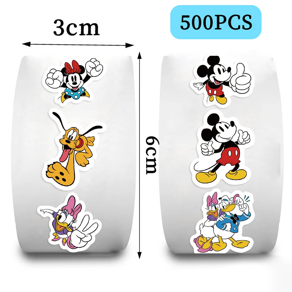 Rollo de 500 Pegatinas Disney: Mickey, Minnie y Amigos | Decoración DIY y Recompensas