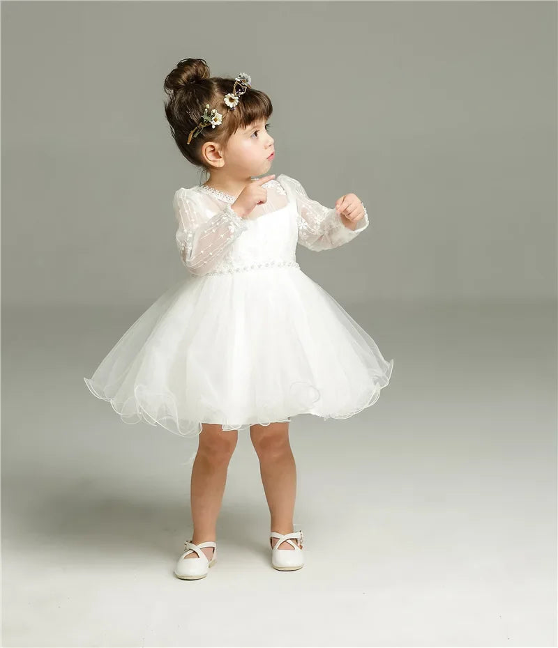 Vestido Blanco de Princesa para Bebé Niña | Bautizo, Boda y Primer Cumpleaños (0-24M)
