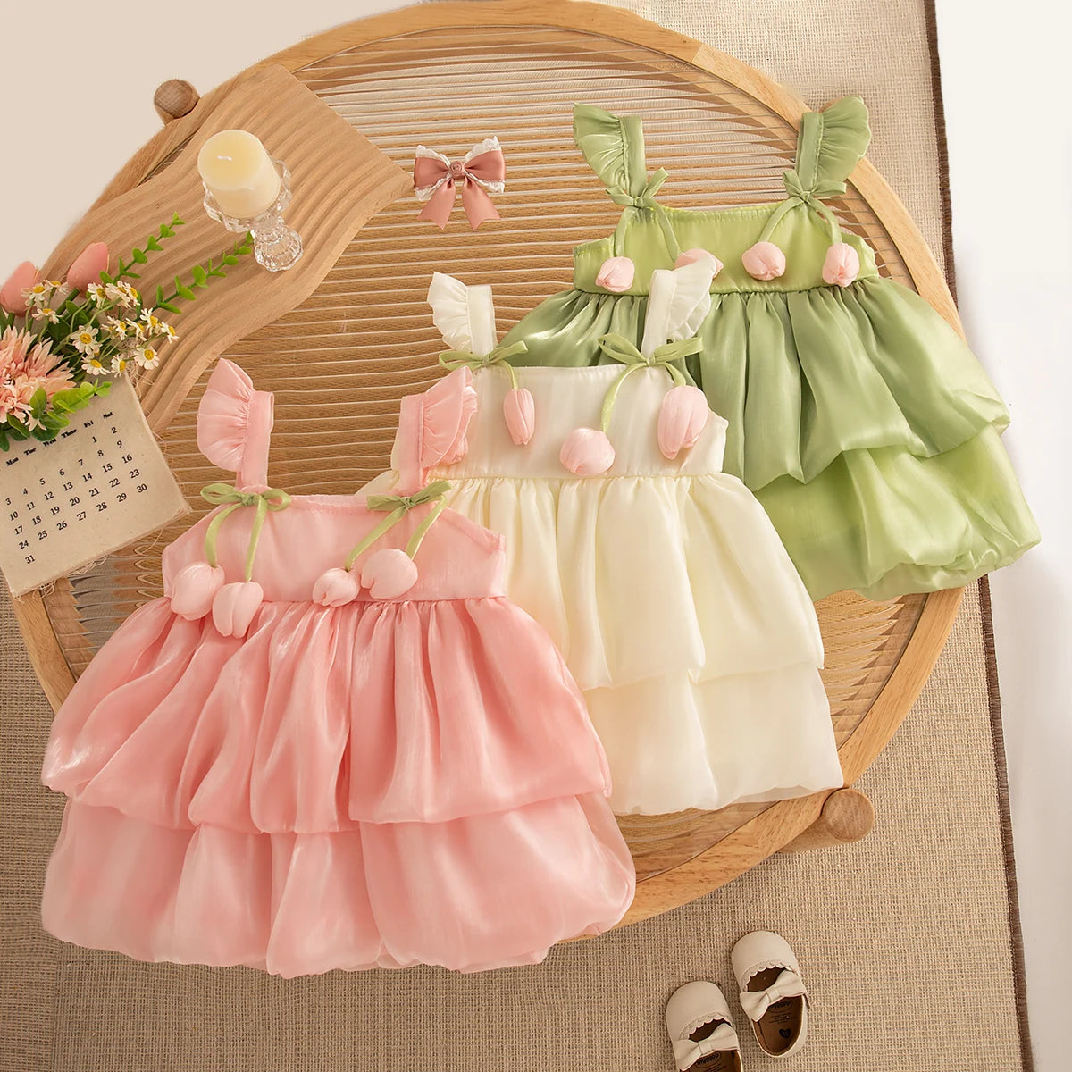 Vestido Princesa "Sueño Floral": Tutú de Capas con Lazo (6M-3T)