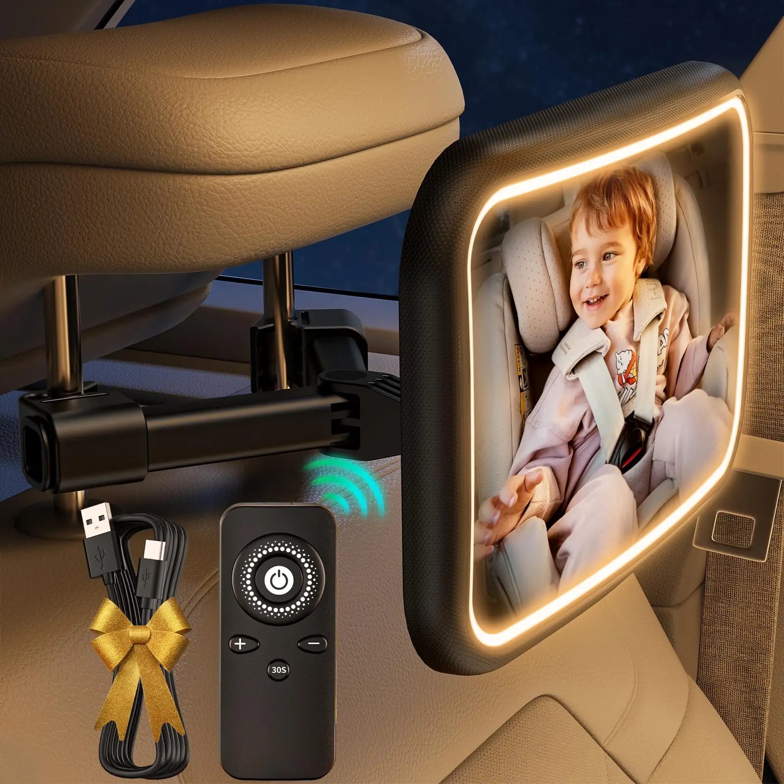 Espejo para Asiento de Coche con Luz LED Recargable (2000 mAh)