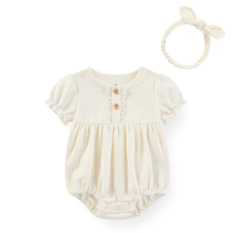 Conjunto de Pañalero de manga Corta y Diadema (6-24M)