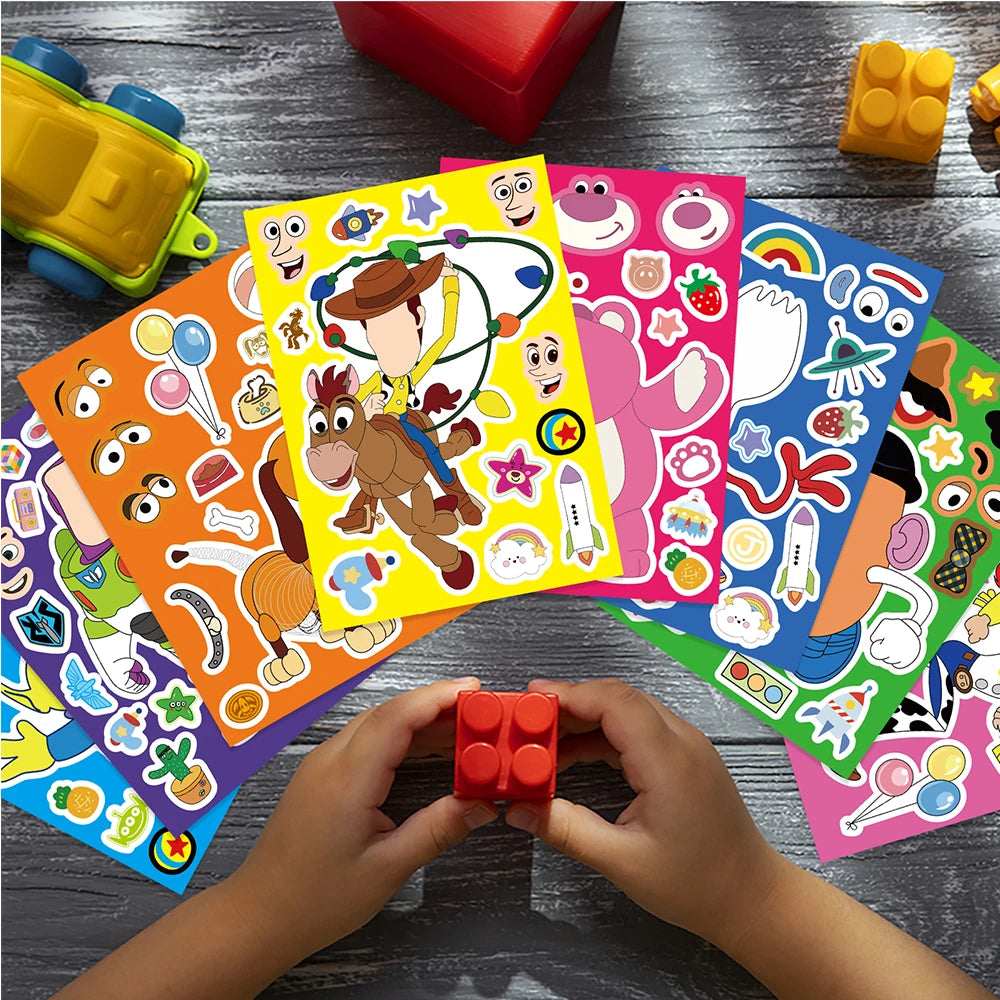 8/16 Hojas de Pegatinas-Rompecabezas de Toy Story | ¡Crea Caras Únicas!