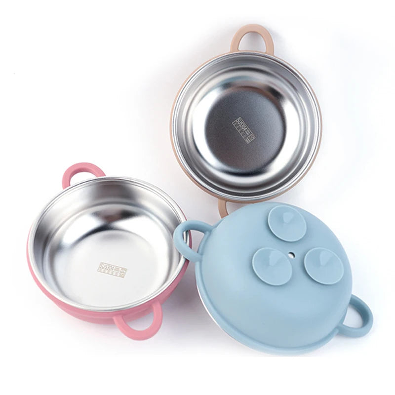 Tazón de Alimentación Dual | Acero Inoxidable Interior con Ventosa de Silicona Antideslizante