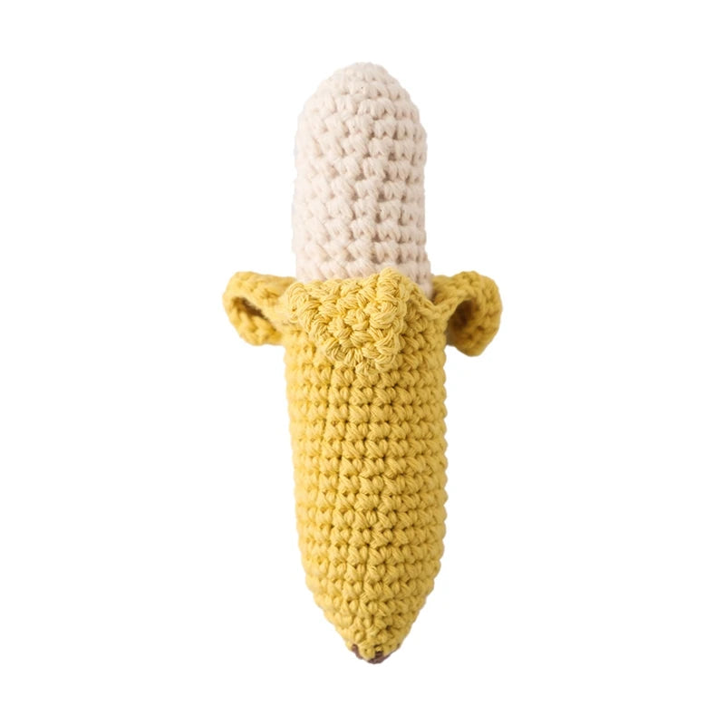 Sonaja/Mordedora de animalitos y frutas tejidos a Crochet | Anillo de Madera Natural o Silicona