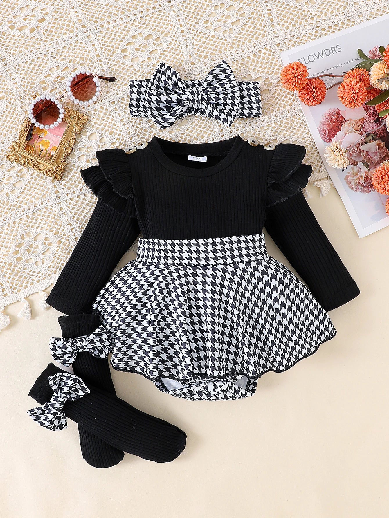 Conjunto Falda de Cuadros y Diadema: Estilo y Dulzura (0-18M)