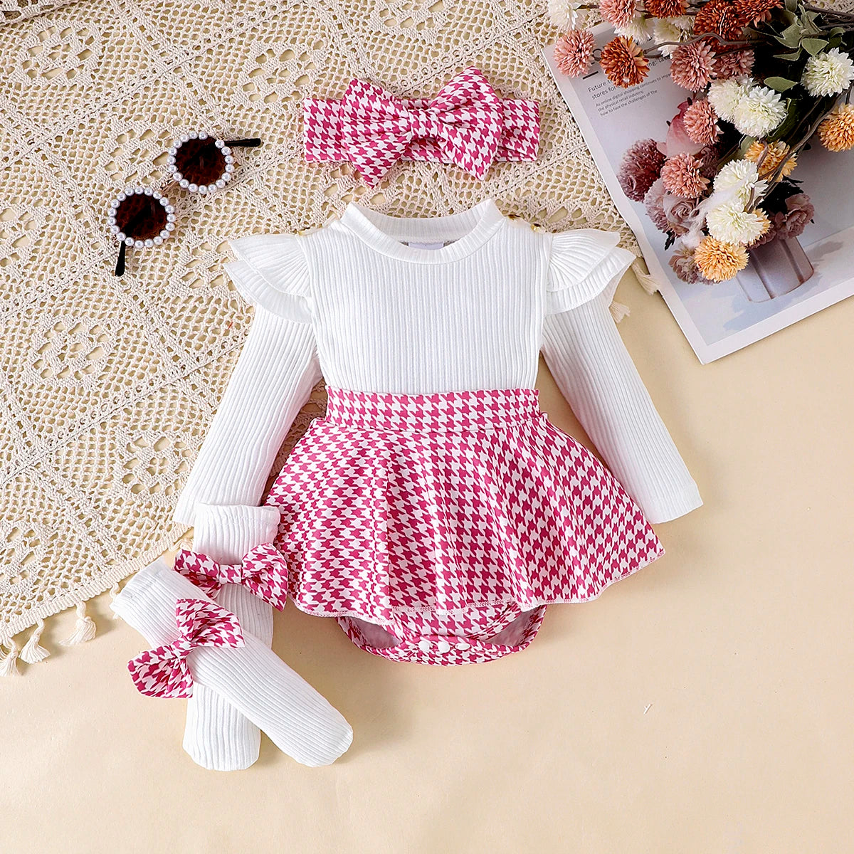 Conjunto Falda de Cuadros y Diadema: Estilo y Dulzura (0-18M)