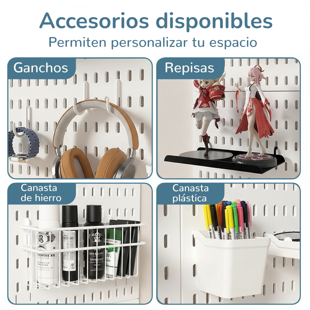 Tablero Organizador Modular | Plástico Duradero | Instalación Dual (Tornillo/Adhesivo)