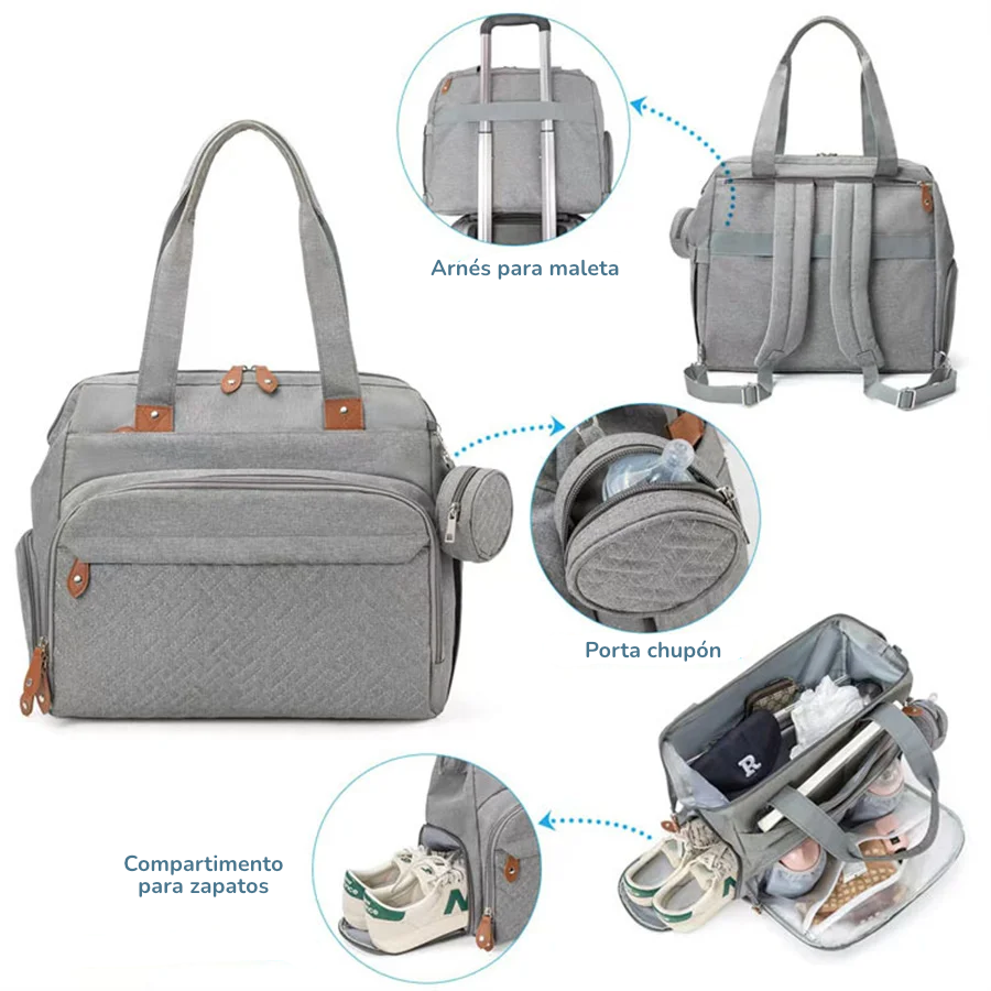 Bolso Pañalera de Maternidad | Espacioso, con Arnés para Maleta | ¡Lista para el Gran Día!