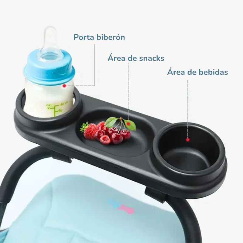 Bandeja de Snacks Universal para Carriola con portavasos.