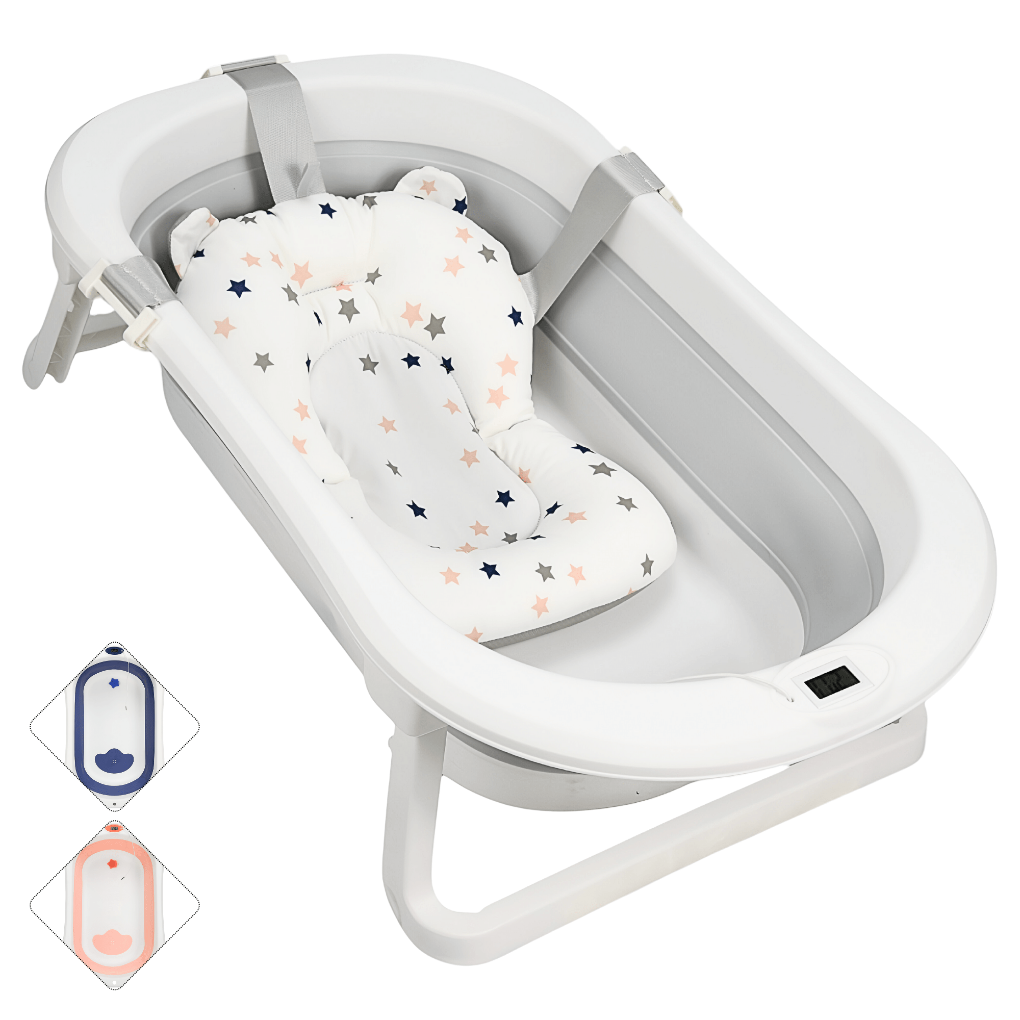 Bañera Plegable Portátil con Termómetro Integrado y Cojín (0-12 Meses)