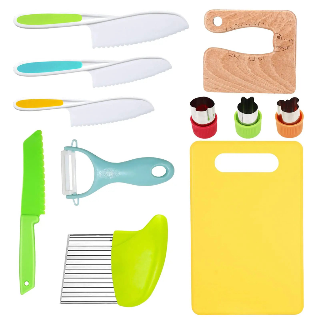 Set de Cuchillos y Utensilios Montessori para Niños | Seguro, Corta Vegetales y Frutas | Desarrollo de Coordinación