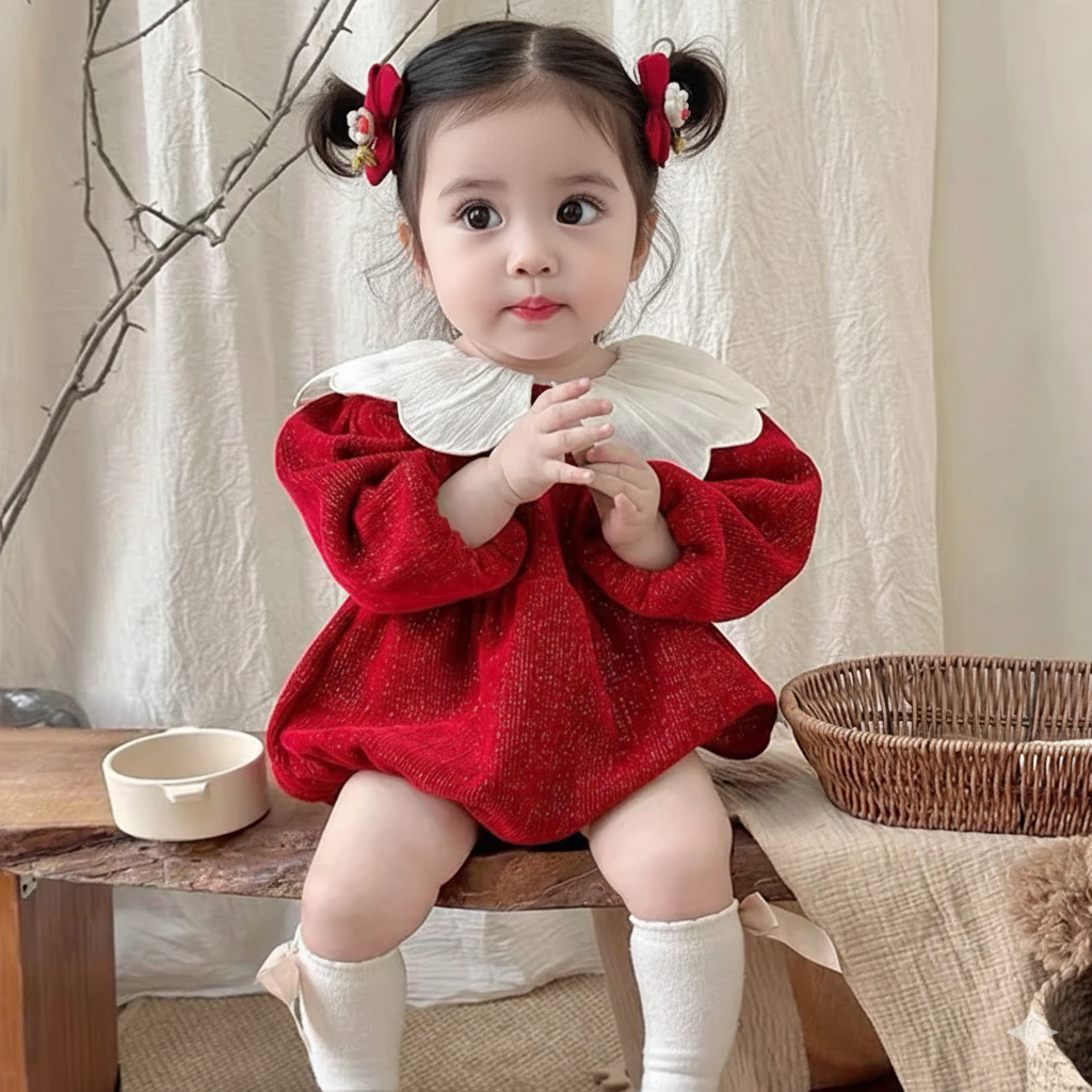 Pañalero Vestido con Cuello de Pétalo (3-24M)