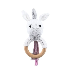 Sonaja/Mordedora de animalitos y frutas tejidos a Crochet | Anillo de Madera Natural o Silicona