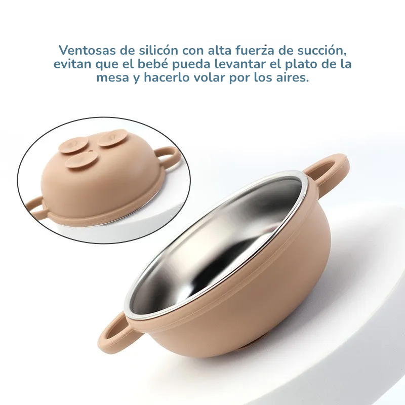 Tazón de Alimentación Dual | Acero Inoxidable Interior con Ventosa de Silicona Antideslizante